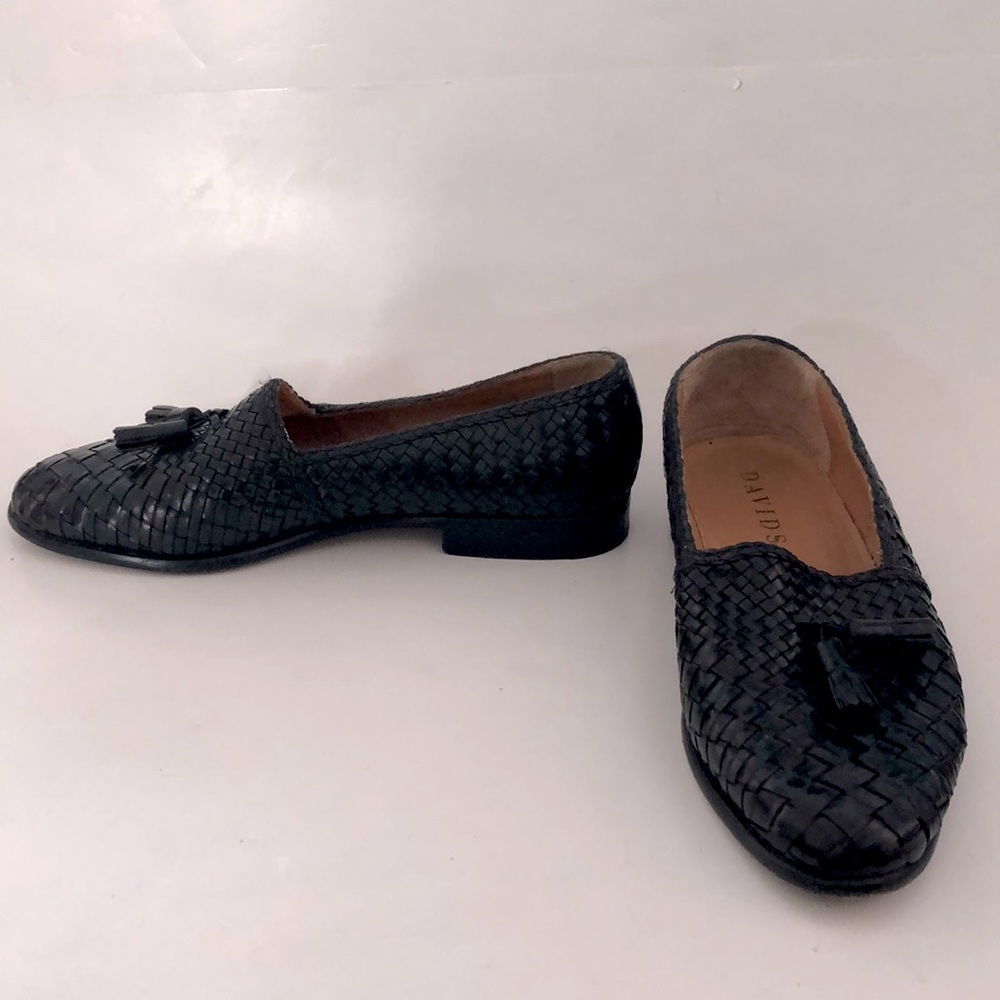 David’s 9 Mens Loafer shoe Black Leather Upper Lining Sole Woven Excellent